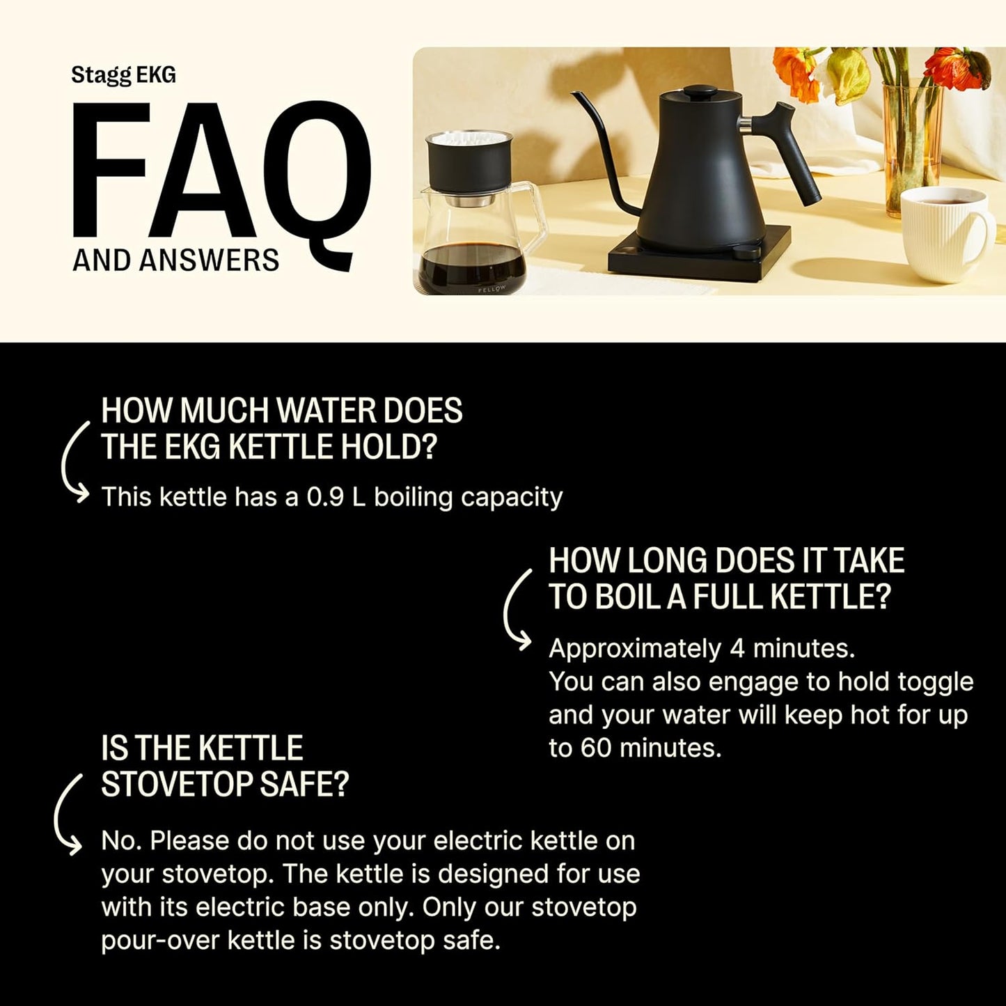 Stagg EKG Electric Gooseneck Kettle - Pour-Over Coffee and Tea Kettle - Stainless Steel Kettle Water Boiler - Quick Heating Electric Kettles for Boiling Water - Matte Black