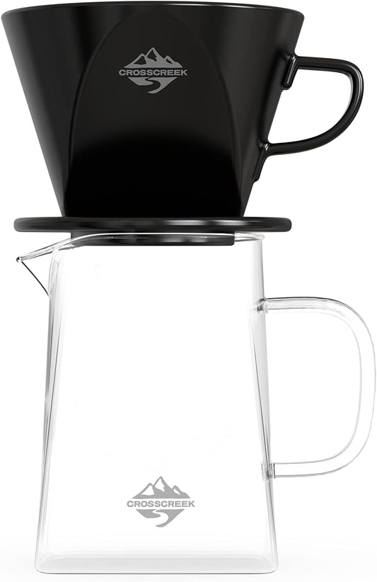 Pour over Coffee Dripper Set by  with Heat-Resistance Black Cone Ceramic Dripper, Glass Square Carafe, 30PCS #2 Paper Filters 9917-C001-062