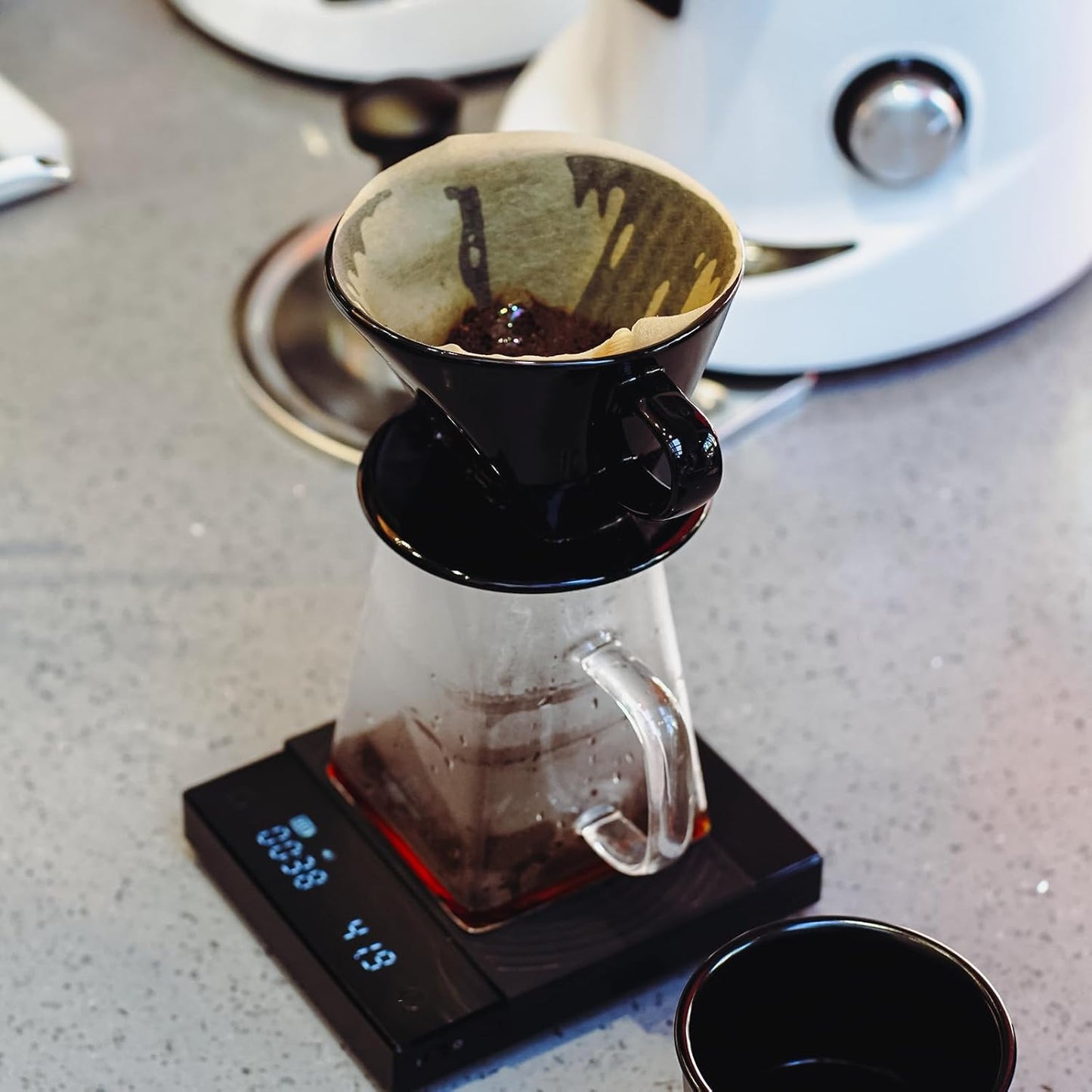 Pour over Coffee Dripper Set by  with Heat-Resistance Black Cone Ceramic Dripper, Glass Square Carafe, 30PCS #2 Paper Filters 9917-C001-062