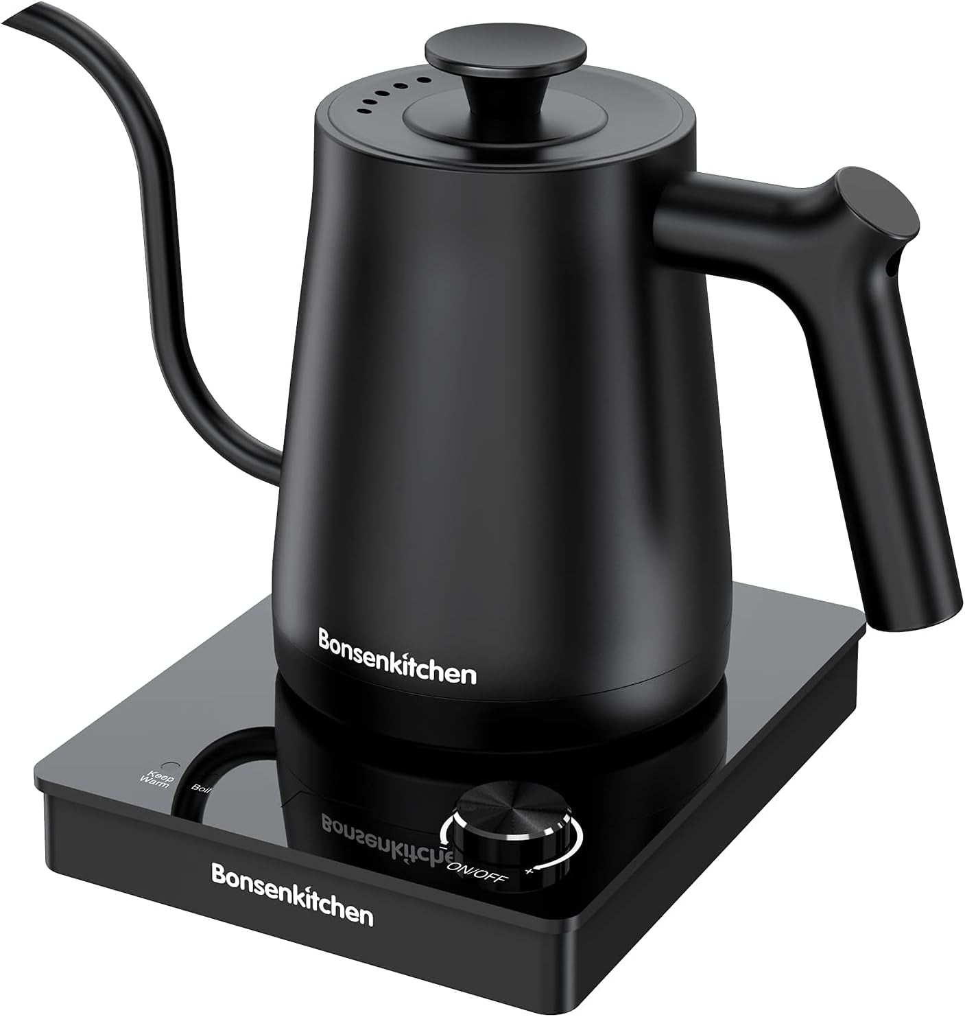 Electric Pour-Over Kettle for Coffee and Tea, Matte Black with Anti-Dry Burning Function Kettle, Knob Operation, Variable Temperature Control, 1300 Watt Quick Heating